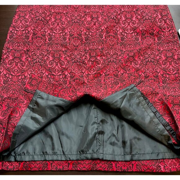 Worthington Cherry Cordial Jacquard Skirt Red Black Brocade Gothic Baroque Sz 16 - Picture 9 of 10